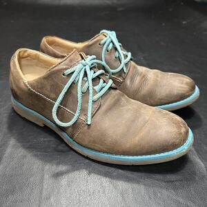 Sperry Top Sider Mens 9 M Dark Brown Leather Oxfords Blue Laces, Soles 825